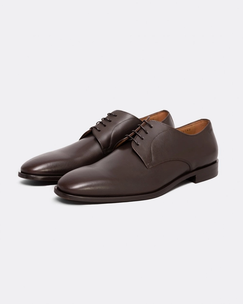 Hugo Boss Lisbon Mens Leather Derby Shoes With Lining NOS - Dark Brown - Size UK 12